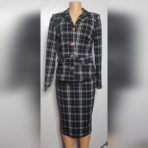 SHEIN Black and White Plaid Skirt Set